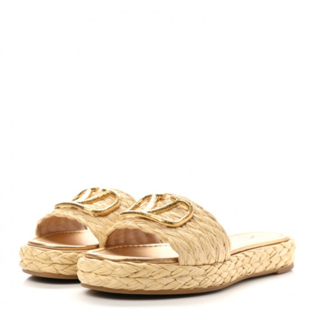 Valentino Garavani Raffia Slide Sandals- size 37